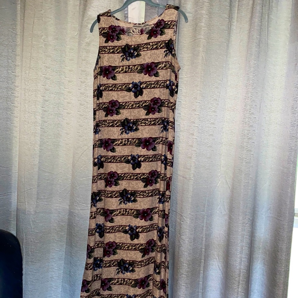 Liz Baker Maxi Dress, floral blue and purple.
